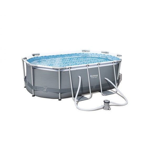 Set piscina Bestway, PUERTO RICO, FFA 620, ovala, 424 x 250 x 100 cm, cu sistem de filtrare si scara inclusa