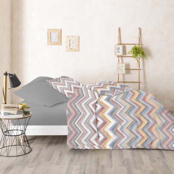 Lenjerie de pat Kring Harmony, pentru 2 persoane, 6 piese, bumbac ranforce, 144 TC, Chavron Lenjerie de pat Kring Harmony, pentru 2 persoane, 6 piese, bumbac ranforce, 144 TC, Chavron