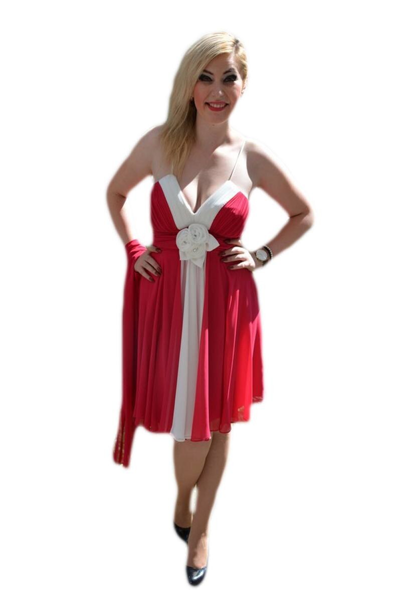 Rochie eleganta,floare chic, esarfa clasica, D&J Exclusive, Roz