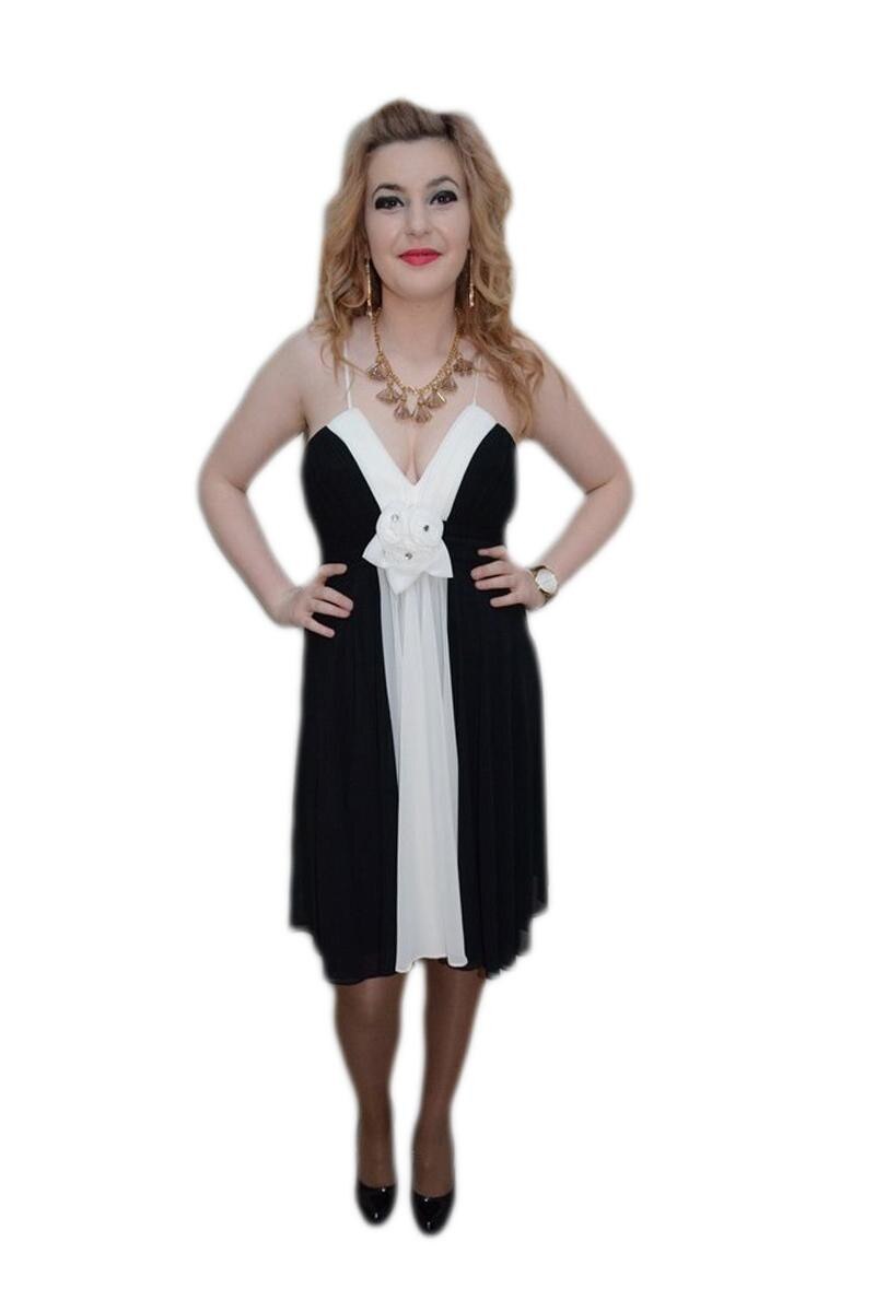 Rochie eleganta,floare chic, esarfa clasica, D&J Exclusive, Negru/Alb