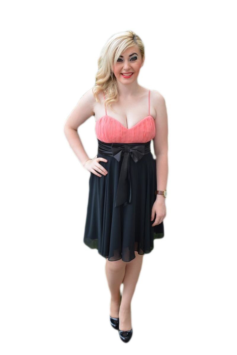 Rochie de ocazie frumoasa in falduri ample, D&J Exclusive, Negru/Corai