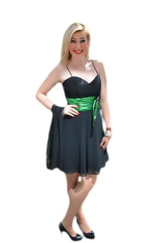 Rochie eleganta cu banda in talie, D&J Exclusive, Negru/Verde Rochie eleganta cu banda in talie, D&J Exclusive, Negru/Verde