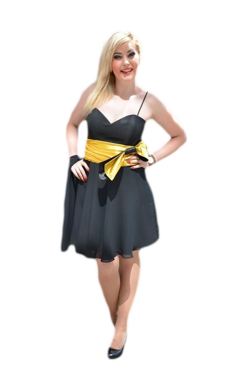 Rochie eleganta cu banda in talie, D&J Exclusive, Negru/Galben