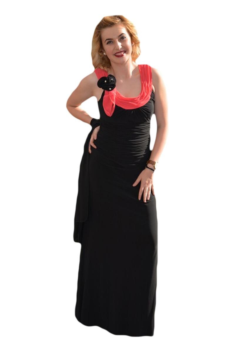 Rochie eleganta , din jerse fin fronsata,D&J Exclusive, Negru-corai