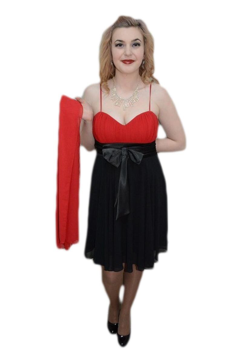 Rochie de ocazie frumoasa in falduri ample, D&J Exclusive, Negru/Rosu