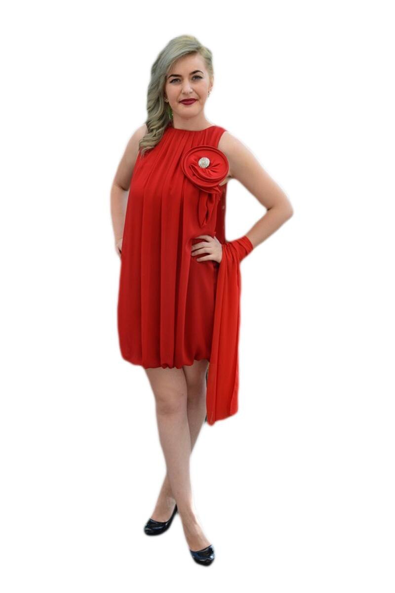 Rochie din voal , de seara scurta, eleganta,D&J Exclusive, Rosu