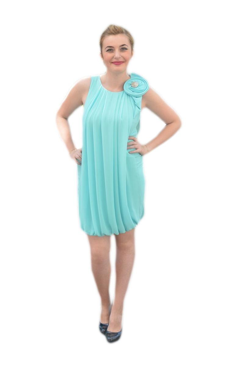 Rochie din voal , de seara scurta, eleganta,D&J Exclusive, Turcoaz
