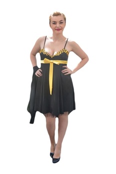 Rochie de gala frumoasa, din saten , D&J Exclusive, Negru/Galben Rochie de gala frumoasa, din saten , D&J Exclusive, Negru/Galben