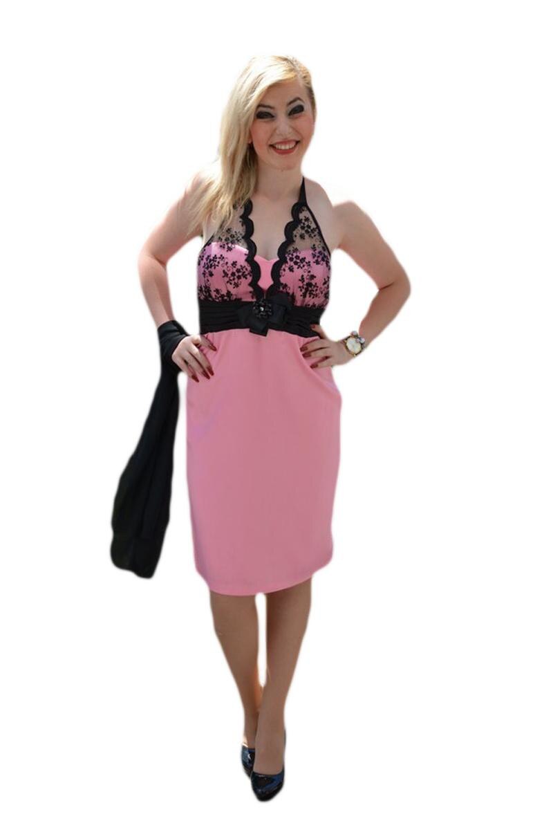 Rochie de gala cu insertii din dantela, D&J Exclusive, Roz