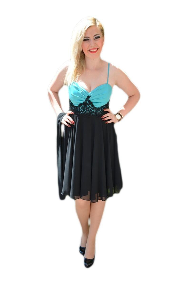 Rochie fina din voal ,D&J Exclusive, Negru/Turcoaz