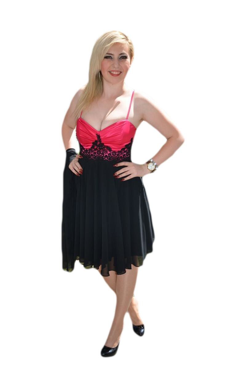 Rochie fina din voal ,D&J Exclusive, Negru/Roz