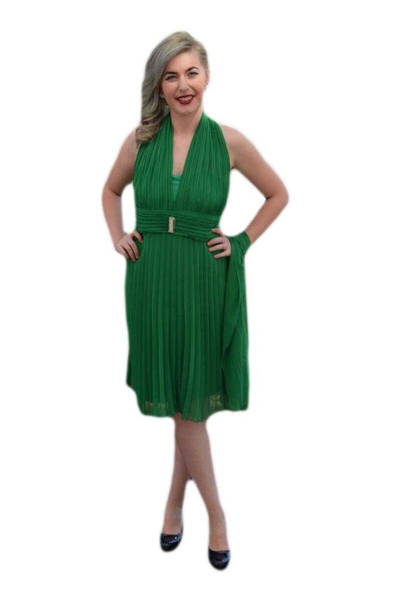 Rochie feminina, cu pliuri, D&J Exclusive,Verde, Verde