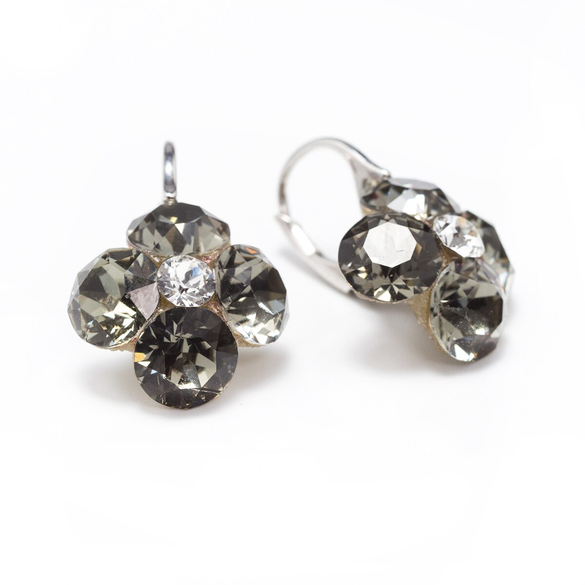 Cercei Argint DaviCrystals cu cristale trifoi cu patru foi cu levreback mic black Diamond