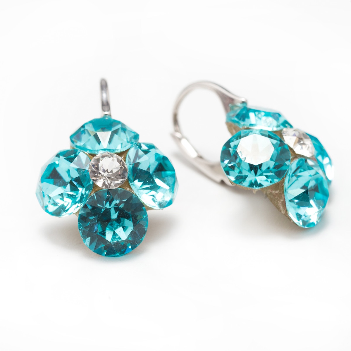 Cercei Argintv DaviCrystals cu cristale trifoi cu patru foi cu levreback mic light turquois