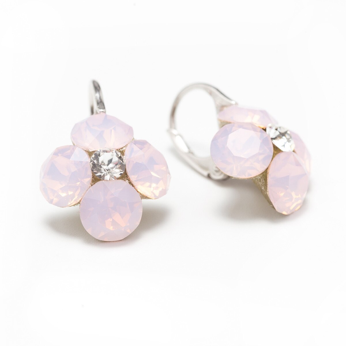 Cercei Argint DaviCrystals cu cristale trifoi cu patru foi cu levreback mic rose water opal
