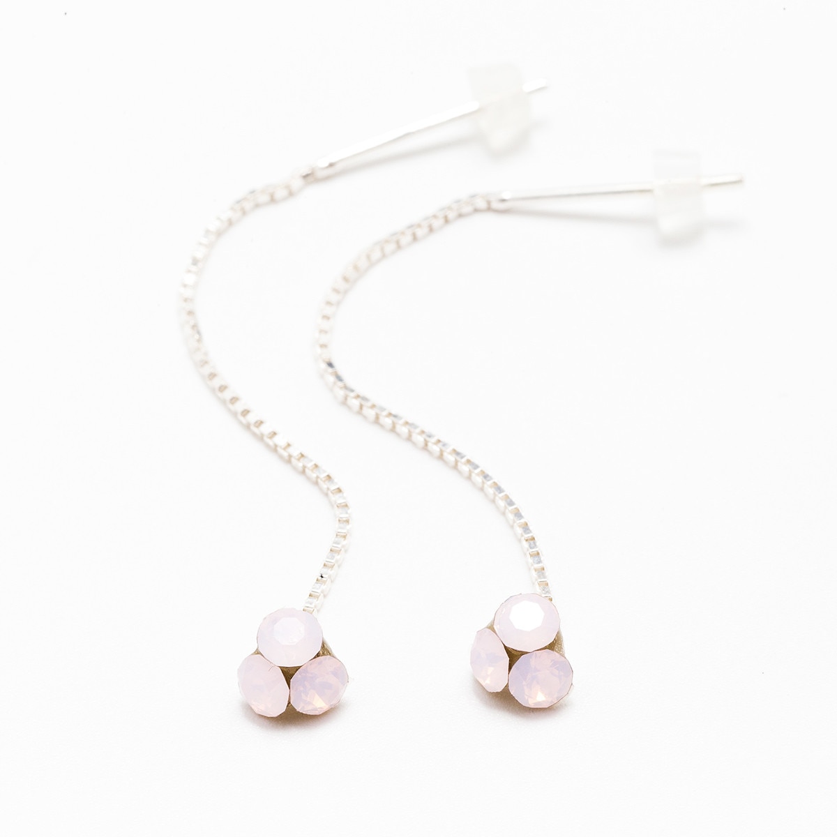 Cercei Argint DaviCrystals cu cristale trifoi mic cu tija lant rose water opal