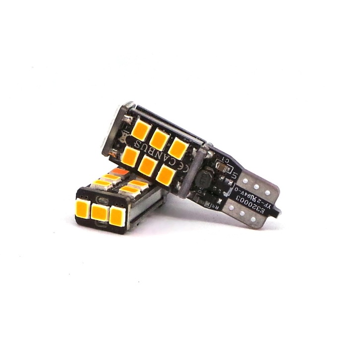 2 db T10, W5W, T15, W16W LED izzó, 10V-18V, 7W, CANBUS, 560lm narancssárga