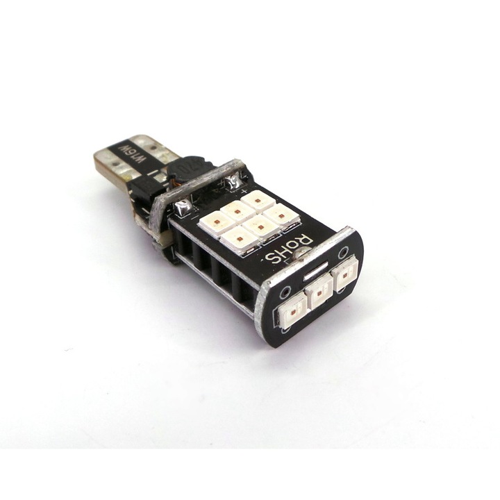 T15, W16W LED izzó, 12V, CANBUS, 16W, 980lm, piros