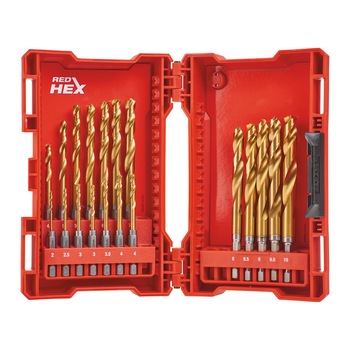 Set 19 burghie HSS-G Titanium Red Hex 1/4'' pentru metal, Ø2.0-10.0mm, Milwaukee Set 19 burghie HSS-G Titanium Red Hex 1/4'' pentru metal, Ø2.0-10.0mm, Milwaukee