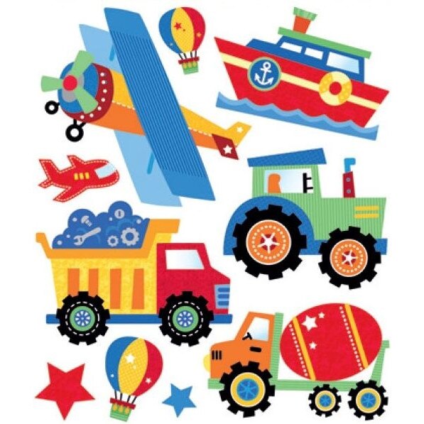 Set 10 stickere perete, vehicule de transport, 33 x 29 cm