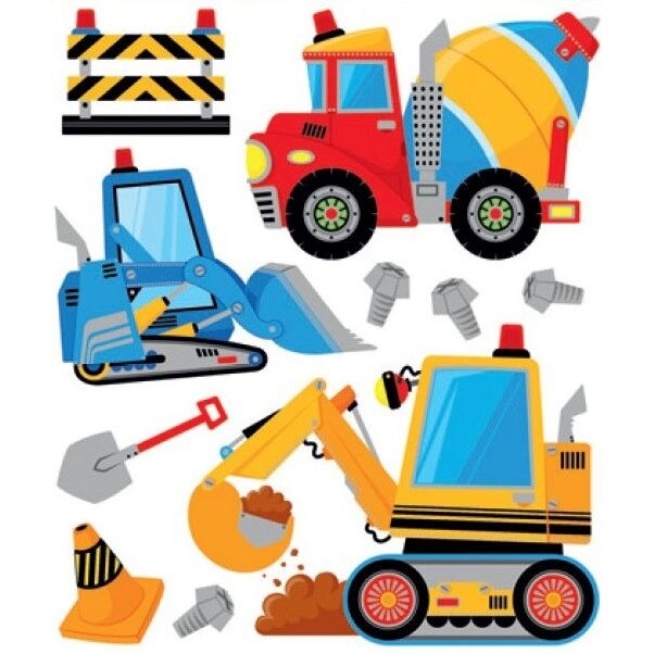 Set 10 stickere perete, utilaje de constructii, 33 x 29 cm