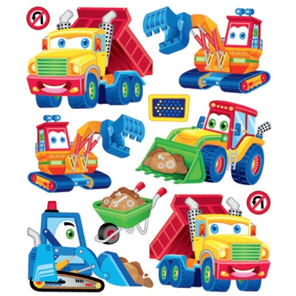 Set 10 stickere perete utilaje de constructii, 33 x 29 cm