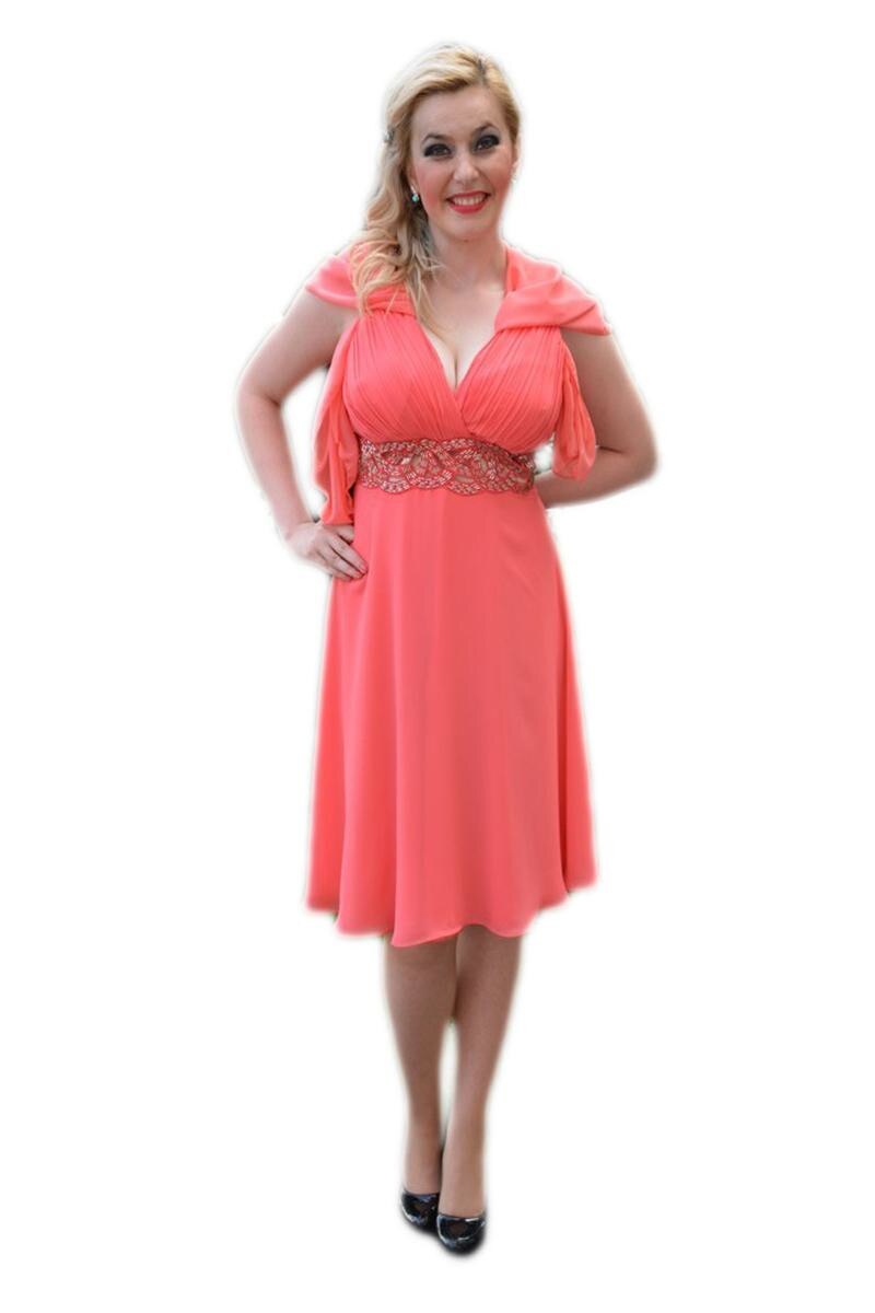 Rochie eleganta, model scurt, insertii argintii,D&J Exclusive, Corai