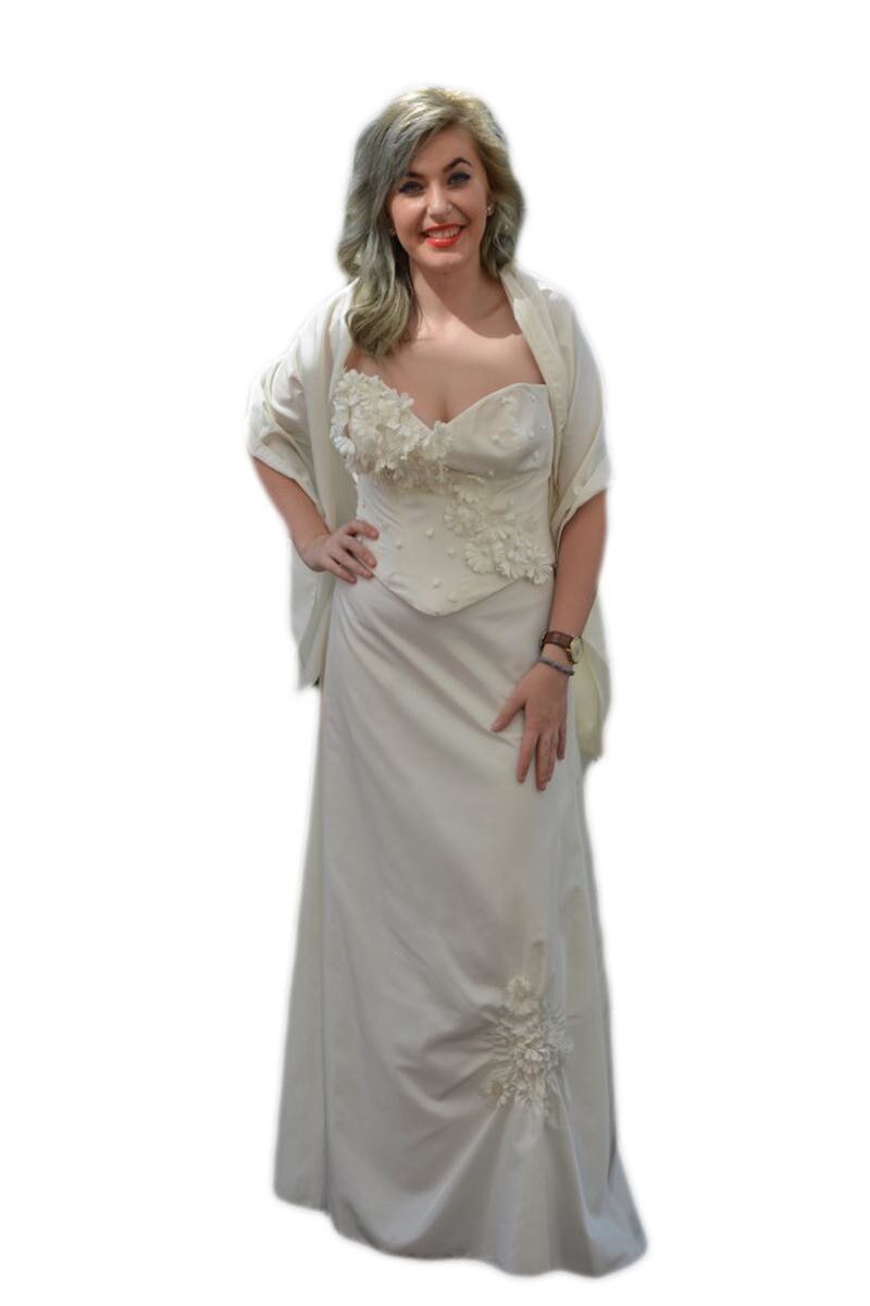 Rochie de seara lunga, insertii din broderie florala,D&J Exclusive, Alb fildes