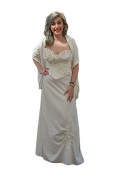 Rochie de seara lunga, insertii din broderie florala,D&J Exclusive, Alb fildes Rochie de seara lunga, insertii din broderie florala,D&J Exclusive, Alb fildes