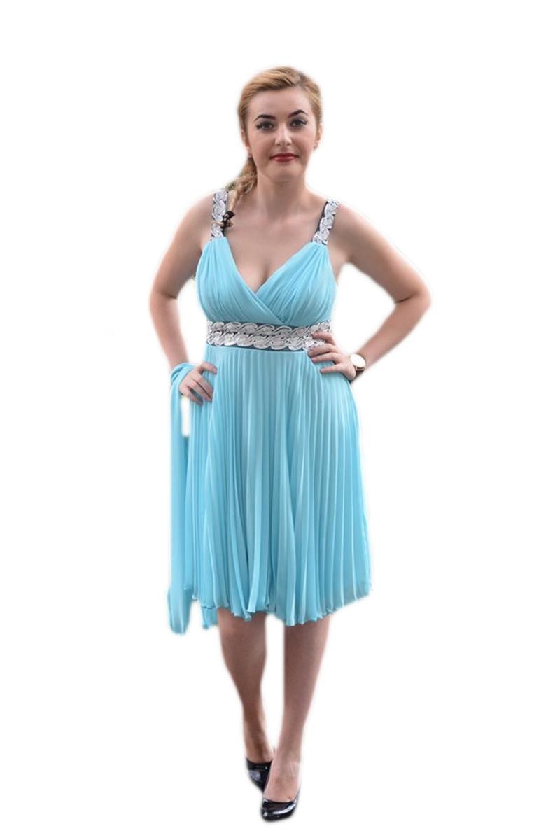 Rochie lunga,mulata pe corp, decorata cu strasuri si margele,D&J Exclusive, Albastru deschis