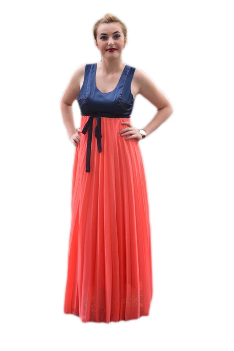 Rochie eleganta,D&J Exclusive,, Corai-Bleumarin