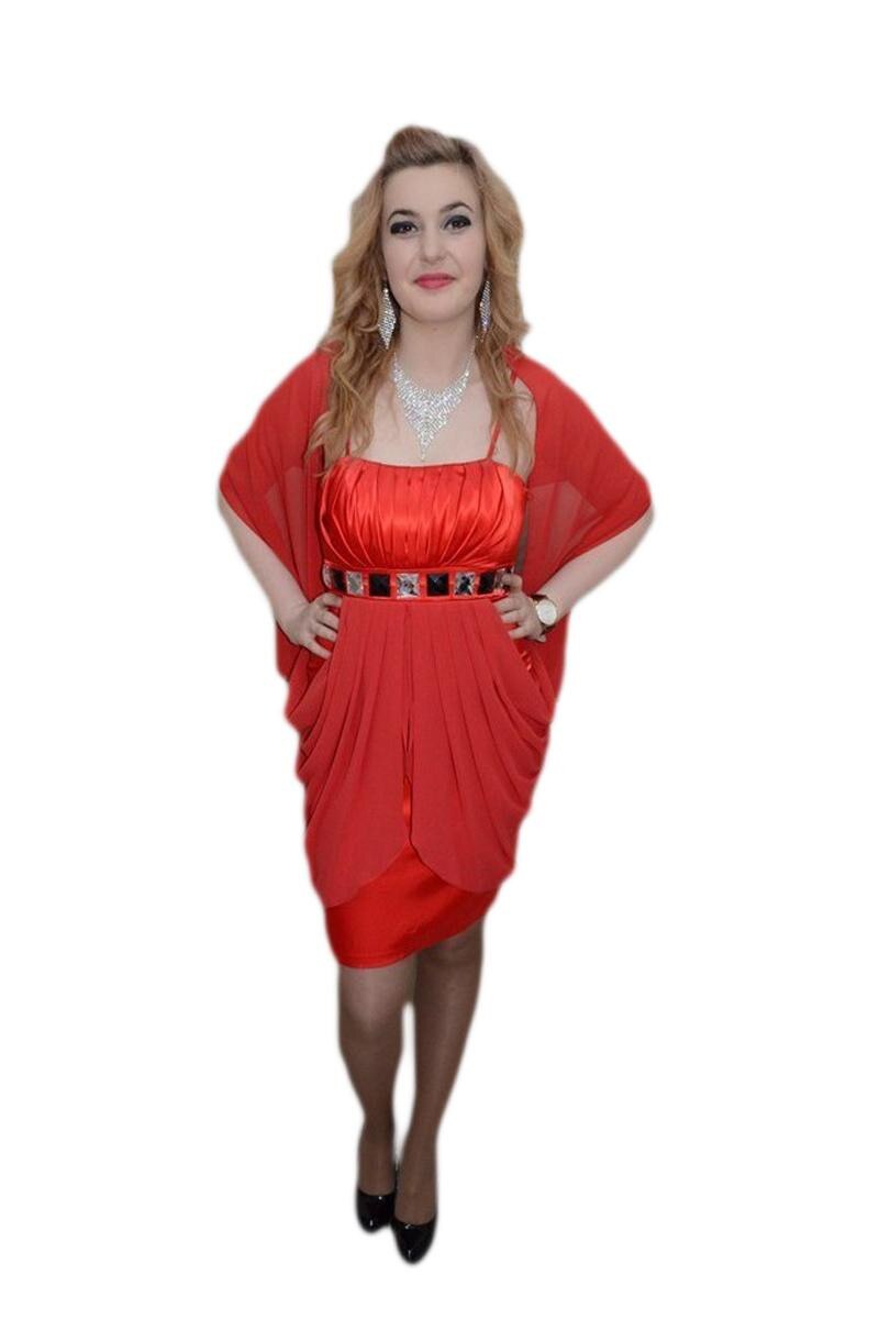Rochie scurta de ocazie,tul si dantela, croiala clasica,D&J Exclusive, Rosu