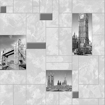 Tapet FOX WALLCOVERINGS, London 7970, imitatie faianta decor oras Londra, gri, lavabil, vinil, pentru baie si bucatarie Tapet FOX WALLCOVERINGS, London 7970, imitatie faianta decor oras Londra, gri, lavabil, vinil, pentru baie si bucatarie