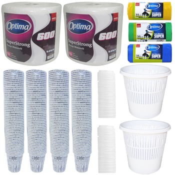 Pachet - 4 x Set Pahare carton, Pentru cafea, ceai, bauturi calde, 7.5 OZ, 160ml, 50buc/Set +2 x Set Capace unica folosinta, Albe, 7.5 Oz, 160ml, 100buc/Set + 2 x Prosop hartie, Sano Optima, 66M + 3 x Saci menajeri, 35L + 2 x Cos de gunoi Pachet - 4 x Set Pahare carton, Pentru cafea, ceai, bauturi calde, 7.5 OZ, 160ml, 50buc/Set +2 x Set Capace unica folosinta, Albe, 7.5 Oz, 160ml, 100buc/Set + 2 x Prosop hartie, Sano Optima, 66M + 3 x Saci menajeri, 35L + 2 x Cos de gunoi