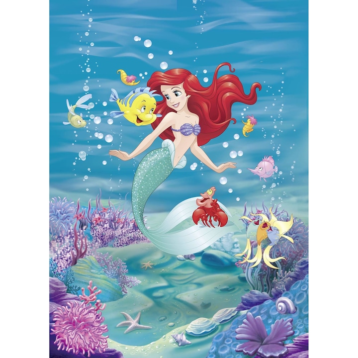 Fototapet copii Disney, Ariel Singing, cod 4-4020 , dimensiuni H - 254 / L - 184 , lavabil, usor de montat si de curatat, adeziv inclus