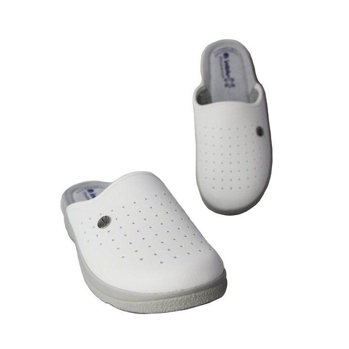 Saboti medicali confortabili,Inblu,pentru barbati,interior piele naturala, Alb