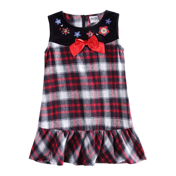 Ежедневна рокля, Памук, Момичета, X-mas, Червено каре