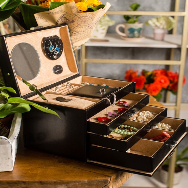 Caseta bijuterii Onix, din piele ecologica, de culoare neagra, WindRose