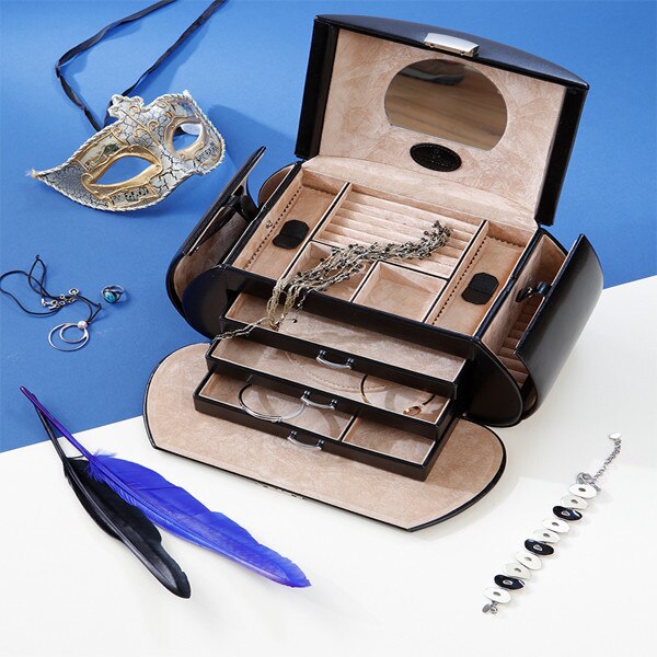 Caseta bijuterii Rhea, din piele ecologica, de culoare negra, WindRose