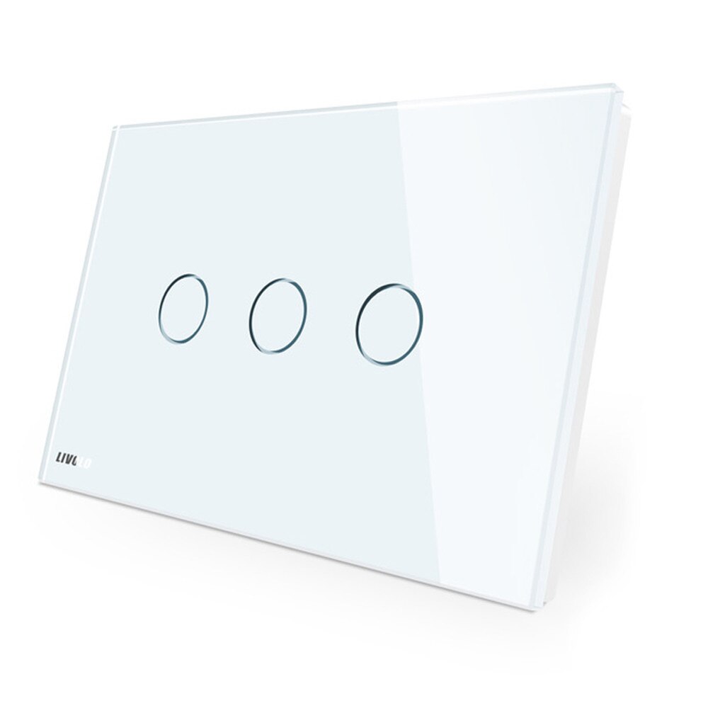 Intrerupator triplu wireless cu touch Livolo din sticla, alb - standard italian