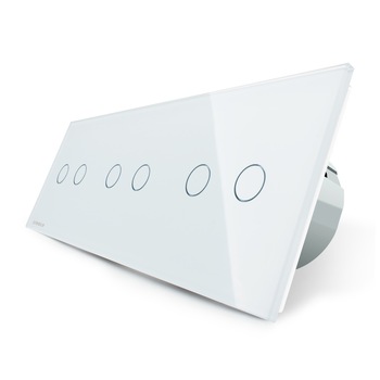 Intrerupator cu 6 pozitii cu touch Wireless Livolo din sticla, Alb Intrerupator cu 6 pozitii cu touch Wireless Livolo din sticla, Alb