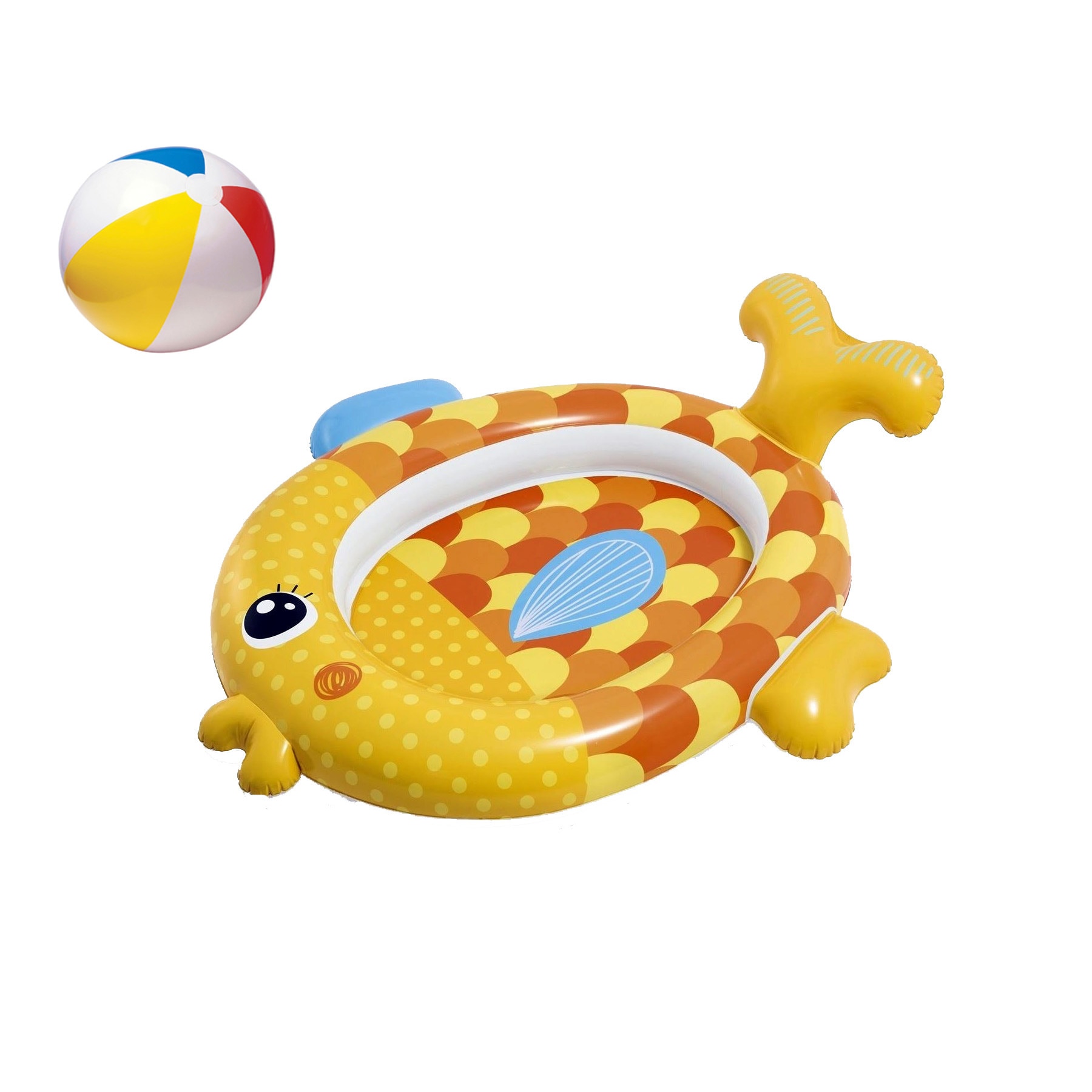 Piscina gonflabila Soda Summer pentru copii, model pestisor, 140x124x34 cm + cadou minge de plaja