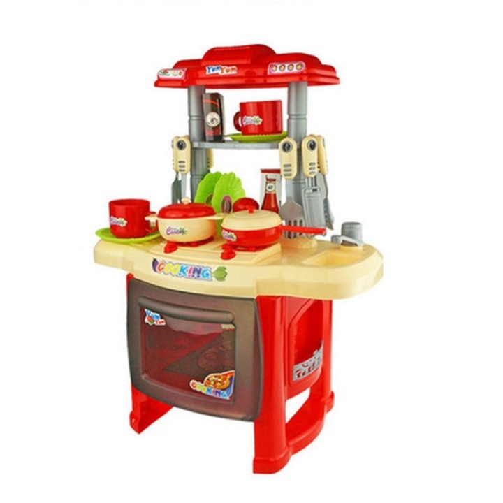 Кухня с печка и аксесоари 47*37*21см Червен/Кремав