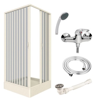 Pachet cabina Luna 70 + cadita + baterie dus, alb, 70x70 cm Pachet cabina Luna 70 + cadita + baterie dus, alb, 70x70 cm