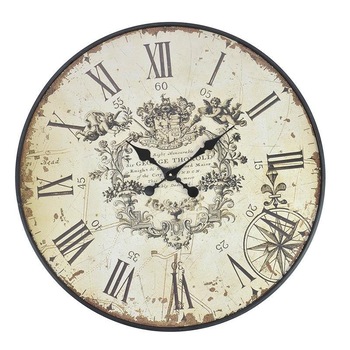 Ceas de perete din lemn cu rama metalica, beige, 80 cm Ceas de perete din lemn cu rama metalica, beige, 80 cm