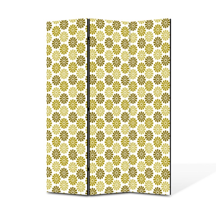 Paravan de Camera ArtDeco din 3 Panouri Flori nuantate verde kaki 105 x 150 cm