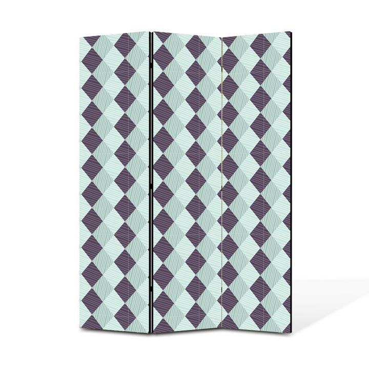 Paravan de Camera ArtDeco din 3 Panouri Geometric patrat verde gri 105 x 150 cm