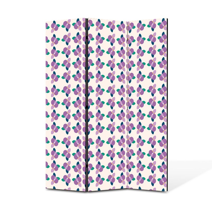 Paravan de Camera ArtDeco din 3 Panouri Floare orhidee mov 105 x 150 cm