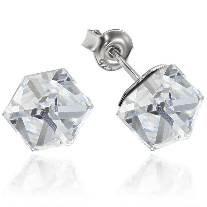 e-Crystal - 925 ezüst ródiumozott stud fülbevaló® Cube 6mm CAL kristályal