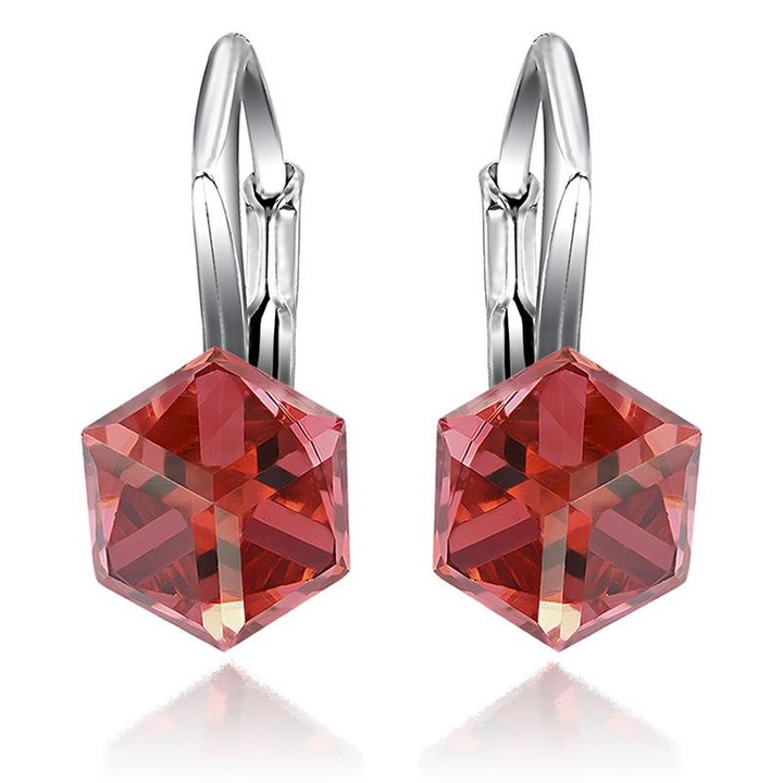 e-Crystal - 925 ezüst ródiumozott leverback fülbevaló® Cube 6mm Padparadscha kristályal